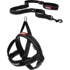 ezydog fit Quick No Pull No Pullable Therness Stest (متوسط ​​، أسود) و Ezydog Zero Shock Leash - امتصاص الصدمات ، الرصاص والتحكم في التدريب (48 "أسود)