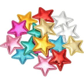 PATIKIL 100Pcs Star Appliques Sew on Patches, Shiny Star Embellishment Patches PU Padded Fabric Charms for DIY Craft Scrapbooking Decoration Wedding Home Decor, Mixed Colors