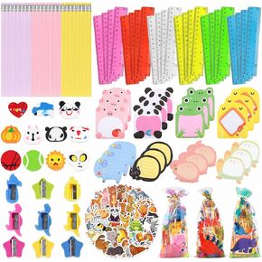حفلات القرطاسية المفضلة للأطفال - 184 PCS Party Party Party Favors مجموعة مع محو محو الملاحظات اللزجة لأكياس عيد ميلاد Goodie Bags School Classroom Rewards