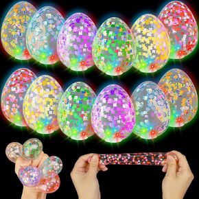 12 Pack Easter Eggs Light Up Squeeze Fidget Toys, Glow in The Dark Easter Eggs Stress Balls for Egg Hunt Games, Kids Easter Basket Stuffers Party Favors, Surprise Easter Egg Fillers Gifts Ideas