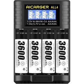 Rechargeable 1.5 V AA Battery, Rechargeable Lithium-ion AA Battery with 3600 mWh and 1200 Long Cycle, Pack of 8 AA Lithium-ion Batteries，for remote controls, motorized toys, wireless mice and keyboard