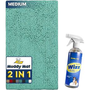 Muddy Mat 2-in-1 Seafoam Green Medium (30 "X19") الألياف الدقيقة غير القابلة للانزلاق ، قابلة للغسل والامتصاص بدرجة عالية