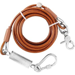 10ft Chew-Resistant Dog Tie-Out Cable – Heavy-Duty Leash for Large Dogs Up to 125 lbs, with Spring Shock Absorber and 360° Swivel Hook – Ideal for Yard, Camping, Beach, Outdoor Running (10ft)