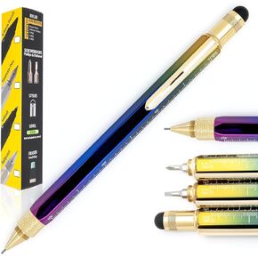 Monteverde USA 9-in-1 قلم رصاص ميكانيكي في قوس قزح-قلم رصاص متعدد الوظائف المطلي بـ PVD مع القلم ، مفكات ، حاكم ، وممحاة-مجموعة حصرية هدية رائعة للرجال