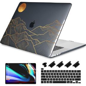 DONGKE Compatible with Older MacBook Pro 16 inch Case 2020 2019 Release A2141 with Touch Bar Fits Touch ID, Plastic Hard Shell & Keyboard Cover & Screen Film - Abstract Mountain