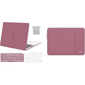 MOSISO Compatible with MacBook Air 13 inch Case 2022-2018 A2337 M1 A2179 A1932, Plastic Hard Shell&Vertical Sleeve Bag with Pocket&Keyboard Cover&Screen Protector&Storage Bag, Tea Petal Pink