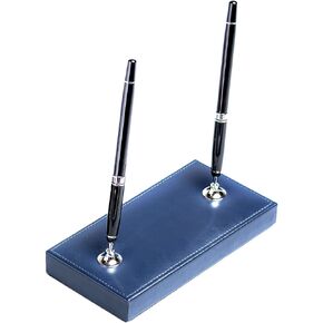 Navy Blue Bonded Leather Double Pen Stand