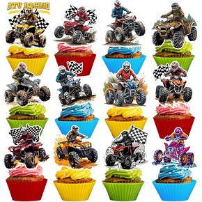 24 PCS Four Wheeler ATV Quad Bike Cake Cupcake Toppers ، Dirt Bike Cupcake Cake Decoration