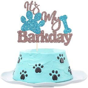 It’s My Barkday Cake Topper, Puppy Birthday Cake Topper, Pet Dog Birthday Cake Decor,Pet Dog Birthday Party,Baby Dog Cake Topper Decoration Supplies - Rose Gold & Blue Glitter