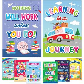 Sweetzer & Orange Growth Mindset Posters, Homeschool Preschool Posters and Classroom Decorations Elementary, Middle School. Set of 8 Motivational Posters, Inspirational Posters. 15 x 22" Large Poster