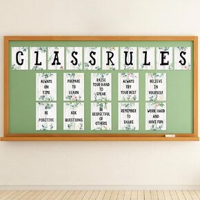 Lucleag 20 PCS Eucalyptus Classroom Rules Poster for Bulletin Board Decorities ، قواعد الفصل ملصق مقتبس تحفيزي للزخارف في الفصول الدراسية العودة إلى اللوازم المدرسية