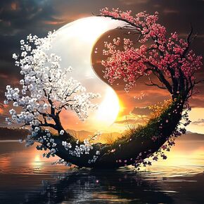 MXJSUA YIN Yang Diamond Painting Kits للبالغين ، وأشجار زهرة 5D مجموعات فن الماس للمبتدئين ، وطلاء الحفر الكامل DIY مع الماس ، وديكور الجدار المنزلي 12x12 بوصة