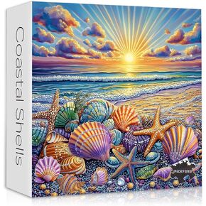 PICKFORU Beach Puzzles for Adults 1000 Piece, Ocean Seashells Puzzle Starfish, Seaside Sunset Scenery Jigsaw Puzzles Beach