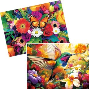 2 حزمة 500 قطعة ألغاز للبالغين ، Flower Hummingbird Buzzles 500 قطعة ألغاز بانورفلاي للبالغين ، حفلة عيد ميلاد لأطفال العائلة ، ليالي اللعبة هدايا