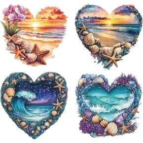 ARRICRAFT 4 PCS SEA TURTLE IRON على بقع الشارات ، 4 أحجام الحديد على ملصقات المرجان ، الورود ، الزهور ، الأمواج ملصقات نقل الحرارة بقع قابلة للغسل للبلاستي