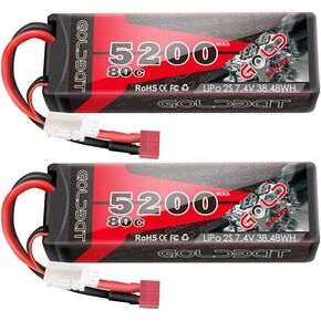 Goldbat 5200mAh 80C 2S 7.4V RC Lipo Battery Hard Case مع T Plugh for RC Evader BX Car RC Truck RC Racing (حزمان)