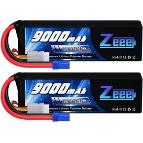 Zeee 3S 9000mAh Lipo Battery 11.1V 100C EC5 Connector with Metal Plates Soft Case RC Battery for RC Car Truck Tank Racing Hobby Models (2 Pack)