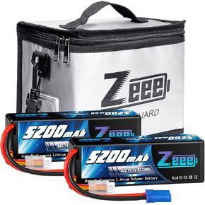 Zeee 3S Lipo Battery 5200mAh 11.1V 80C Hard Case Battery EC5 Connector 2 Pack Batteries with 1 Pcs Lipo Safe Bag Fireproof Explosionproof Bag for Storage Charging