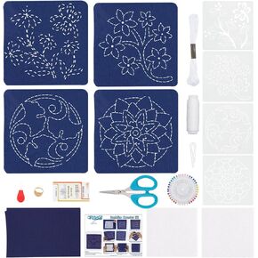 FreeBloss 4 Set DIY Sashiko Coaster Kit Full Sashiko Kit Kit Beginner Kits Flowers Diy Coast