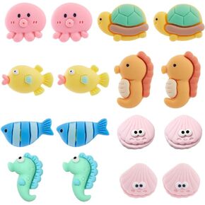 Sunnyclue 8 Styles 64pcs Sea Animal Charms Ocean Cabochon Cartoon Resin Resin Sea Beach Hawaii Fish Crab Turtle Cabochons for Jewelry Making Scrapbooking exorlishments class case supplies diy supplies