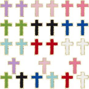 Fingerinspire 27 PCs Cross Chenille Patches 9 Colours Cross More On Patch Patch Plank Therevroidery Porte Border Sew on Defiques Patches Patches for Juctets Dress Dress Hat Jeans DIY