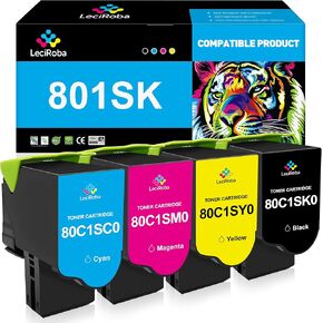 LeciRoba 80C1SK0 80C1SC0 80C1SM0 80C1SY0 801S 801SK Remanufactured Toner Cartridge for CX310 CX310n CX310dn CX410 CX410de CX410dte CX410e CX510 CX510de CX510dthe CX510dhe Printer (4-Pack, 2.5K)