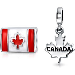 Personalized Canadian Vacation Tourism Travel Dangle Canada Maple Leaf Bead Charm For Women Teen Oxidized .925 Silver For European Bracelet