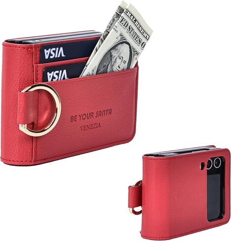 [BeYourSanta] Samsung Galaxy Z Flip 4 Venezia & Napoli Wallet Case with Card Holder, Camera Cover, and Hinge Protection - Italian Artificial Leather | (Black, Galaxy Z Flip 4 Venezia) in Saudi Arabia