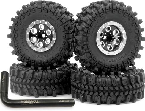 HOBBYSOUL 61 x 22.4mm 1.0 wheels tires set, Soft Sticky 1.0 Tires Tyres & Adjustable Offset 1.0 Beadlock wheels Rims For RC Crawler 1/24 SCX24 1/18 TRX4M in Saudi Arabia