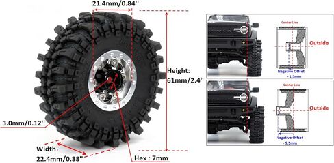 HOBBYSOUL 61 x 22.4mm 1.0 wheels tires set, Soft Sticky 1.0 Tires Tyres & Adjustable Offset 1.0 Beadlock wheels Rims For RC Crawler 1/24 SCX24 1/18 TRX4M in Saudi Arabia