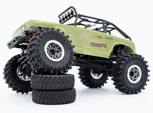 HOBBYSOUL 61 x 22.4mm 1.0 wheels tires set, Soft Sticky 1.0 Tires Tyres & Adjustable Offset 1.0 Beadlock wheels Rims For RC Crawler 1/24 SCX24 1/18 TRX4M in Saudi Arabia