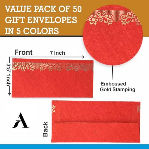 Annafi® Greeting Card Invitation Envelopes for Shagun Envelope Gifting Cash Letters | Money Holder Lifafa Mailers Gold Silver Foil Stamping in Multi Color Christmas, Diwali, Wedding, Birthday (100) in Saudi Arabia
