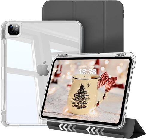 kenke Hybrid Case for iPad Pro 11 Inch 4th/3rd/2nd Generation (2022/2021/2020) with Pencil Holder, 2 in 1 Detachable Cover with Clear Transparent Back Shell, Auto Sleep/Wake, Gray in Saudi Arabia