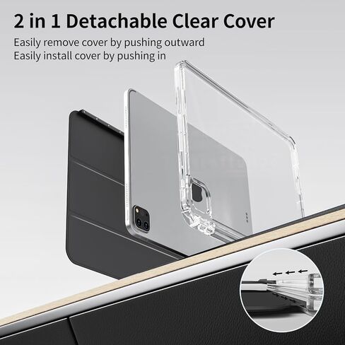 kenke Hybrid Case for iPad Pro 11 Inch 4th/3rd/2nd Generation (2022/2021/2020) with Pencil Holder, 2 in 1 Detachable Cover with Clear Transparent Back Shell, Auto Sleep/Wake, Gray in Saudi Arabia