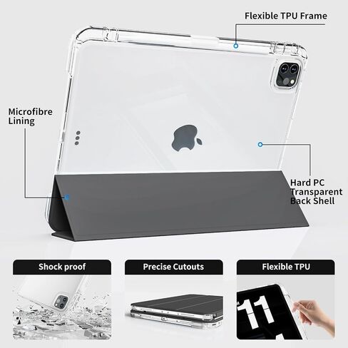kenke Hybrid Case for iPad Pro 11 Inch 4th/3rd/2nd Generation (2022/2021/2020) with Pencil Holder, 2 in 1 Detachable Cover with Clear Transparent Back Shell, Auto Sleep/Wake, Gray in Saudi Arabia