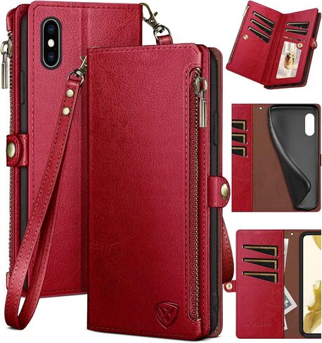 XcaseBar for iPhone Xs Max 6.5" Wallet case with Zipper Credit Card Holder【RFID Blocking】, Flip Folio Book PU Leather Phone case Shockproof Cover Women Men for Apple XS Max 6.5" case Rose Gold in Kuwait