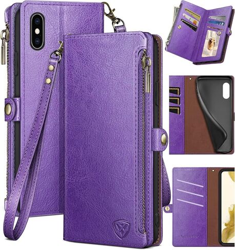 XcaseBar for iPhone Xs Max 6.5" Wallet case with Zipper Credit Card Holder【RFID Blocking】, Flip Folio Book PU Leather Phone case Shockproof Cover Women Men for Apple XS Max 6.5" case Rose Gold in Kuwait