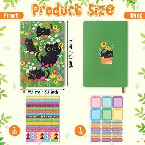B1ykin Hardcover Ruled Journal Notebook with Planner Stickers, 196 Pages PU Leather Journal Notebook Journals Diary Notepad for Writing Travel Business Work School College Taking (Black Cat Floral) in Kuwait
