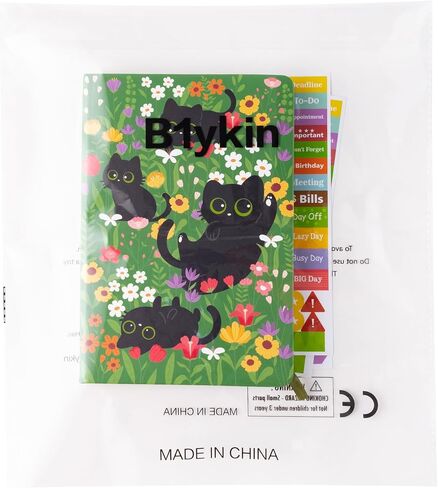 B1ykin Hardcover Ruled Journal Notebook with Planner Stickers, 196 Pages PU Leather Journal Notebook Journals Diary Notepad for Writing Travel Business Work School College Taking (Black Cat Floral) in Kuwait