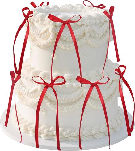 30 Pack Bow Cupcake Toppers Birthday Bowknot Ribbons Coquette Etiquette Cupcake Picks Bridal Shower Wedding Single Girl Cake Decorations Wedding Party Supplies Red in Saudi Arabia