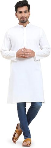 SKAVIJ Men Cotton Casual Solid Long Kurta (XX-Large, Turquoise) in Kuwait