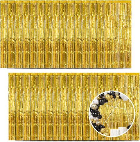 30 Pack Champagne Gold Foil Fringe Curtain Backdrop, 3.3x8.2 Feet Metallic Tinsel Streamer Curtains Photo Booth Props for Engagement/Wedding/Bridal Shower/New Year/Valentine's Day Party Decorations in Saudi Arabia