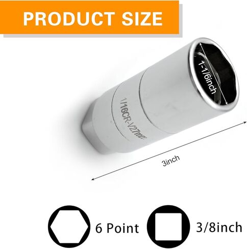 gunhunt 1 قطعة مقبس مفتاح مستشعر ضغط زيت السيارة، وحدة إرسال ضغط الزيت 3 بوصة تناسب مفاتيح 1 بوصة و1 1/16 بوصة، مقبس إرسال ضغط الزيت بتصميم عميق للسائق 3/8 بوصة، عالمي لملحقات السيارة (أسود) in Kuwait