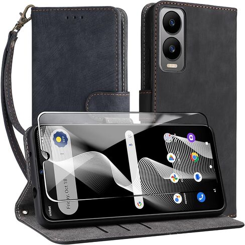 for Cricket Debut S3 Wallet Case with Screen Protector,Women Men RFID Blocking PU Leather Flip Cover Wrist Strap Credit Card Slots Phone Case for Cricket Debut S3,Green in Saudi Arabia