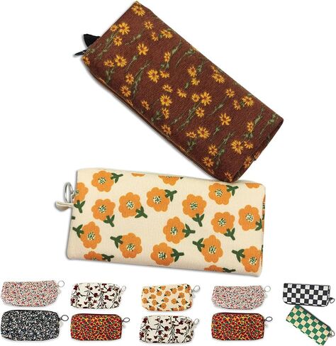 2025 New 2Pcs Cute Floral Pencil Case, Aesthetic Soft Corduroy Fabric School Pencil Pouch, Small Special Pattern Cosmetic Makeup Zipper Pen Bags for Teen Girls Women Adults, Daisy & Plum Blossom in Saudi Arabia