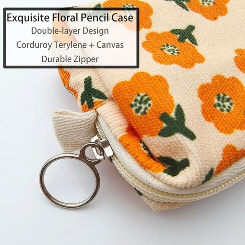 2025 New 2Pcs Cute Floral Pencil Case, Aesthetic Soft Corduroy Fabric School Pencil Pouch, Small Special Pattern Cosmetic Makeup Zipper Pen Bags for Teen Girls Women Adults, Daisy & Plum Blossom in Saudi Arabia