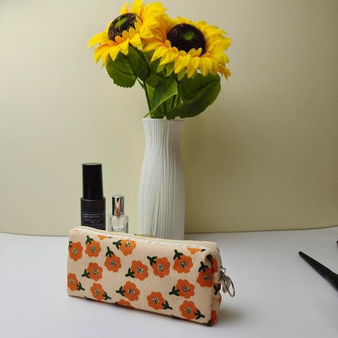 2025 New 2Pcs Cute Floral Pencil Case, Aesthetic Soft Corduroy Fabric School Pencil Pouch, Small Special Pattern Cosmetic Makeup Zipper Pen Bags for Teen Girls Women Adults, Daisy & Plum Blossom in Saudi Arabia