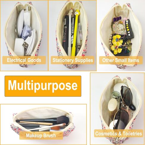 2025 New 2Pcs Cute Floral Pencil Case, Aesthetic Soft Corduroy Fabric School Pencil Pouch, Small Special Pattern Cosmetic Makeup Zipper Pen Bags for Teen Girls Women Adults, Daisy & Plum Blossom in Saudi Arabia