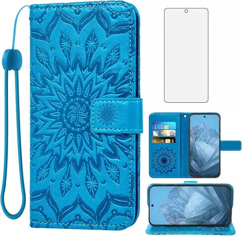 Phone Case for Google Pixel 9 Pro XL 6.8" 2024 Wallet with Tempered Glass Screen Protector Sunflower Leather Slim Flip Cover Card Holder Stand Cell Accessories Pixel9 9Pro 9ProXL Nine Women Purple in Kuwait