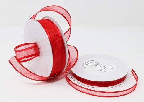 AmoreCreations 3/8 Inch x 25yds Organza Ribbon with Satin Trim for Wedding Baby Shower Gifts DIY Bows Craft Dancer Wands and More - Colors Guaranteed by AmoreCreations (Red, 3/8 Inches x 25yds) in Saudi Arabia